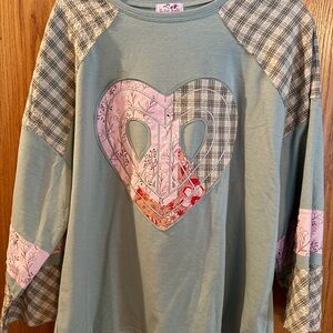 Heart Patchwork Shirt - Green and Pink